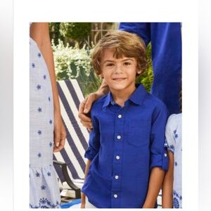 Gymboree Kids Linen- Blend Button-Down Shirt in Royal Blue